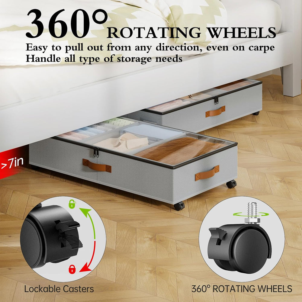 Yecaye Under Bed Storage with Wheels, 2 Pack Under Bed Storage Containers wit...