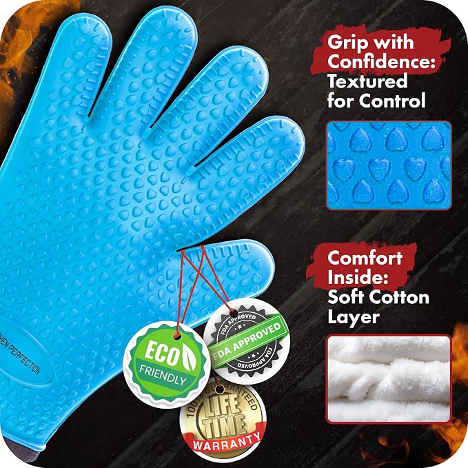 KITCHEN PERFECTION S Silicone Smoker Oven Gloves -Extreme Heat Resistant BBQ - Image 4