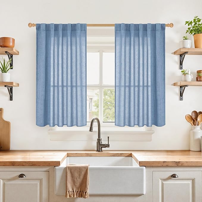 YoungsTex Denim Blue Short Linen Curtains 40 Inch Length by YoungsTex