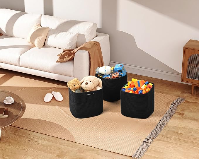 3 Pack Storage Cubes 11 Inch Cotton Rope Woven Baskets - Image 2