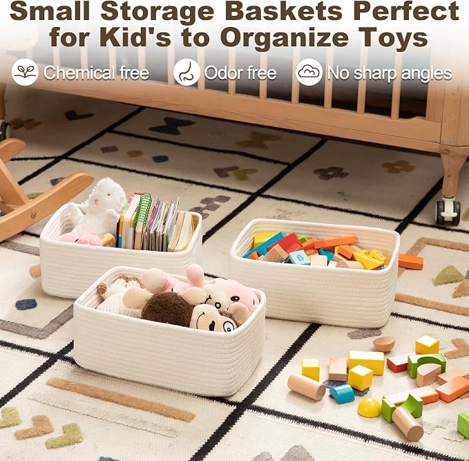 3 Pack Small Storage Baskets for Organizing, Cute Woven Decorative Gift Baskets - Image 3