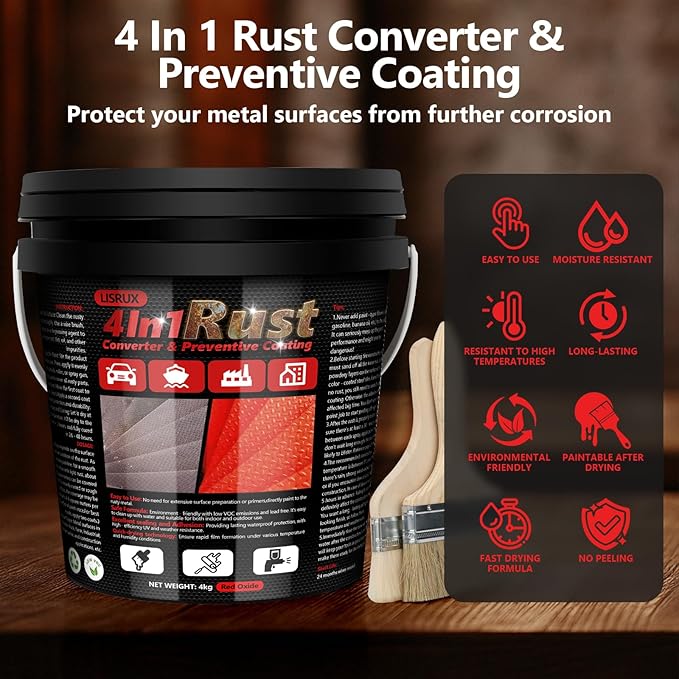 4-in-1 Rust Converter & Metal Primer, 141 Fl OZ Red Rust Inhibitor Paint - Image 4