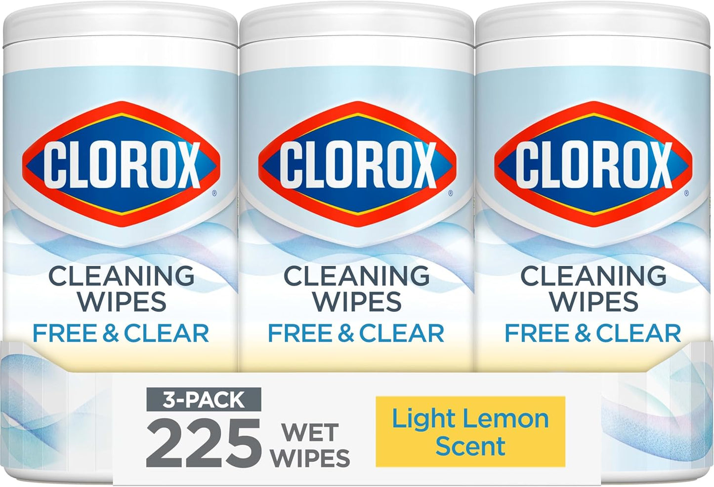 Clorox Free & Clear Cleaning Wipes, Light Lemon Scent, 75 Count, Pack of 3 (Pack May Vary)