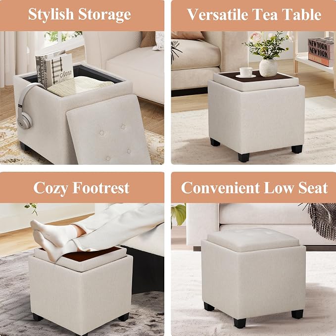 COLAMY Fabric Square Storage Ottoman - Image 3