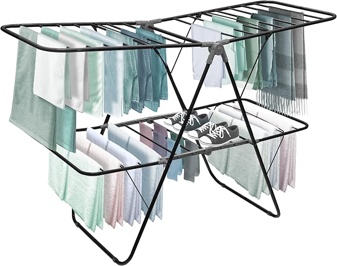 Brookstone 2 Tier Folding Rack – Indoor/Outdoor Collapsible Clothes Dryer Stand by Brookstone