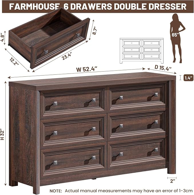Farmhouse Walnut 6 Drawers Dresser - Image 2