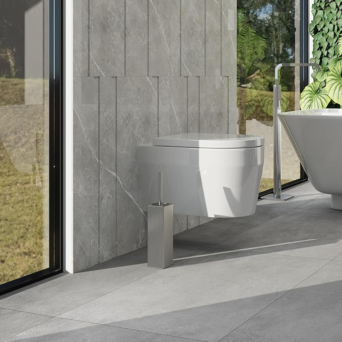 BGL Square Toilet Brush with Holder, Stainless Steel Rubber Painted Toilet Bowl - Image 5