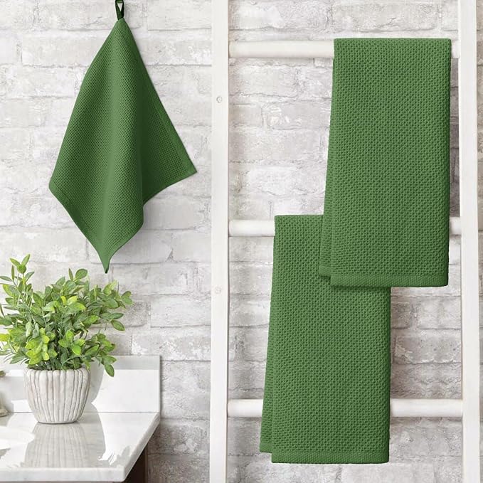Artoid Mode 100% Cotton Olive Green Waffle Weave Kitchen Dish Cloths, 13x28 - Image 3