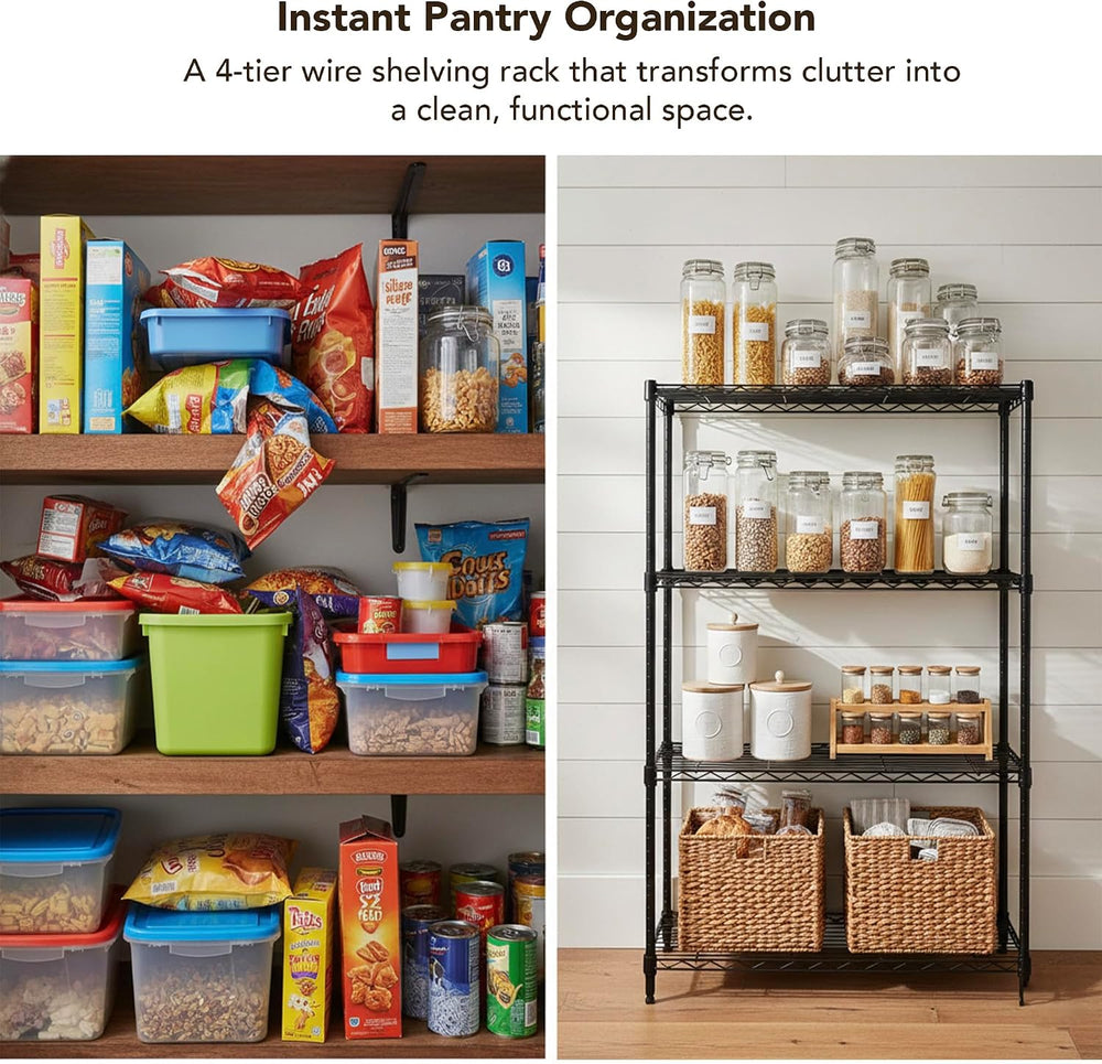 Displays By Jack 4 Tier Wire Shelving Unit Storage Rack, Metal Heavy Duty Uti...