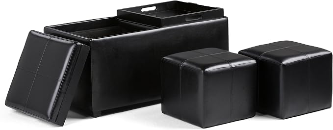 SIMPLIHOME Avalon 35 inch Wide Contemporary Rectangle 5 Pc Storage Ottoman in - Image 4