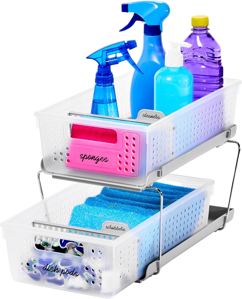 madesmart 2 Tier Bath Organizer,Undersink Storage with Sliding Drawers,for Cl...