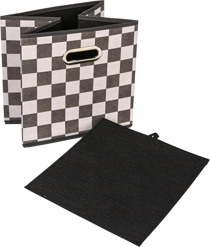 Household Essentials Fabric Storage Bins 6 Piece Set, Checkerboard White and - Image 3