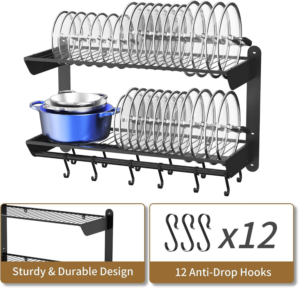 YIGII Wall Mounted Pot Rack 30 Inch, 2-Tier Kitchen Storage Shelf