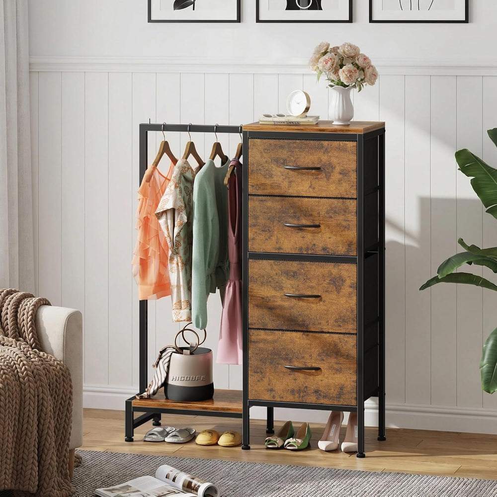 HIGDBFE Tall Dresser 44''H with Hanging Rack, 4 Drawers Small Closet ...