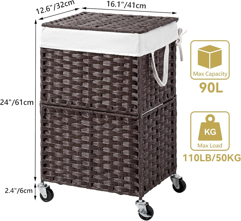 Chrislley Wicker Laundry Basket with Wheels,Rolling Laundry Hamper with Lid
