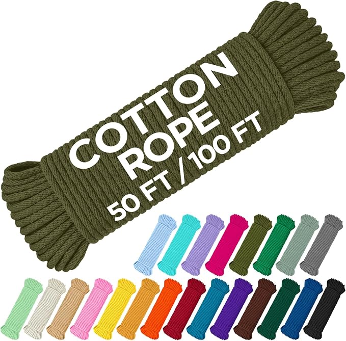 TECEUM Cotton Rope 3/16” – 50 FT – Strong All-Purpose Braided Rope – Natural by TECEUM