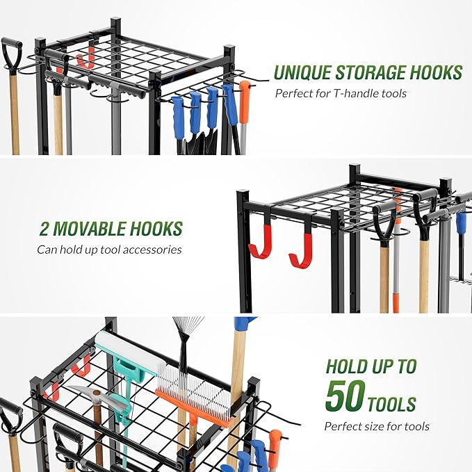 Garden Tool Organizer Rack Up to 50 Tools, Heavy-Duty Steel Yard Tool Organizer - Image 4