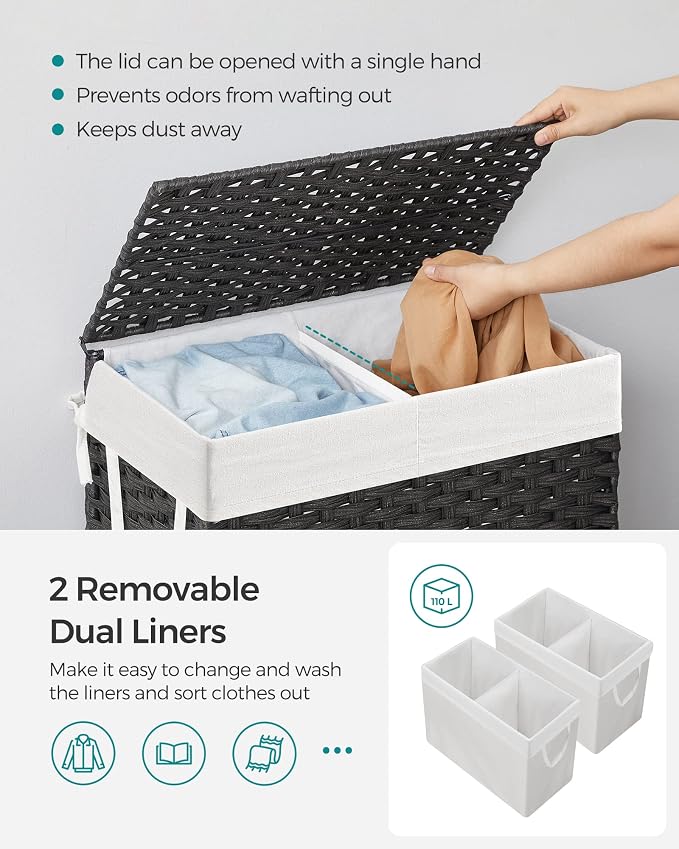 SONGMICS Laundry Hamper with Lid, 110L Clothes Hamper with 2 Removable Liner - Image 3