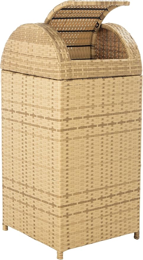 SAFAVIEH Outdoor Collection Mazeli Natural Woven Swing Top Dome Lid Trash Bin - Image 4