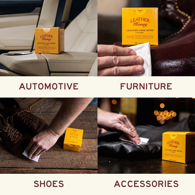 Leather Honey Cleaner Wipes: Clean Leather On-The-Go. 10 Cleaning Wipes - Image 3