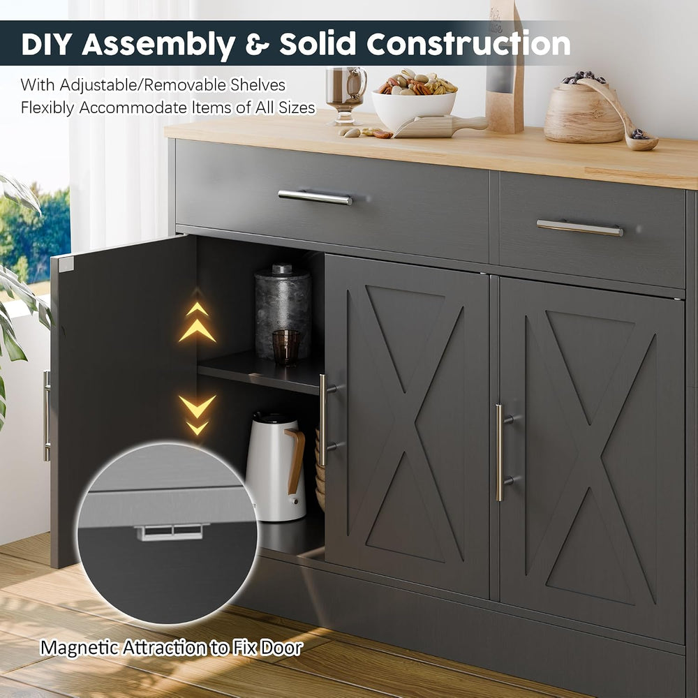 SUNLEI Kitchen Buffet Sideboard Cabinet, Wooden Storage with 3 Doors and 2 Dr...