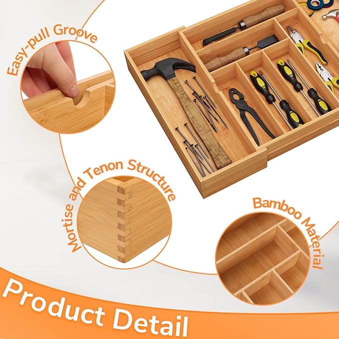 BAMEOS 3" Deepth Expandable Drawer Organizer, Deep Flatware Organizer, - Image 8