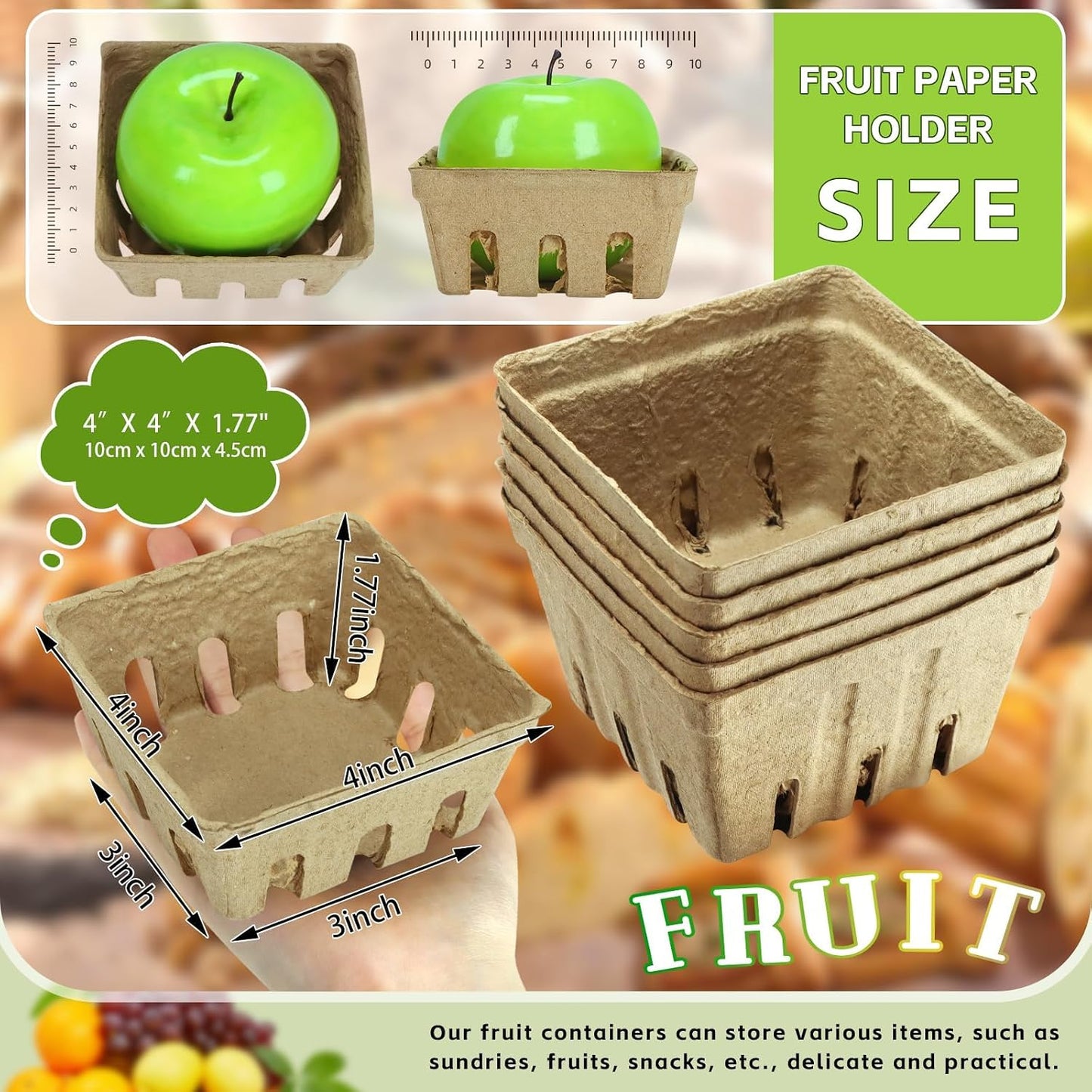 Vmiapxo 50 Pcs Small Natural Pulp Fiber Berry Baskets, 1/2 Pint | Vented Produce Baskets, Farmers Market Display Berry Container for Strawberry Blueberry Fruit Vegetables, Farm Stand Supplies