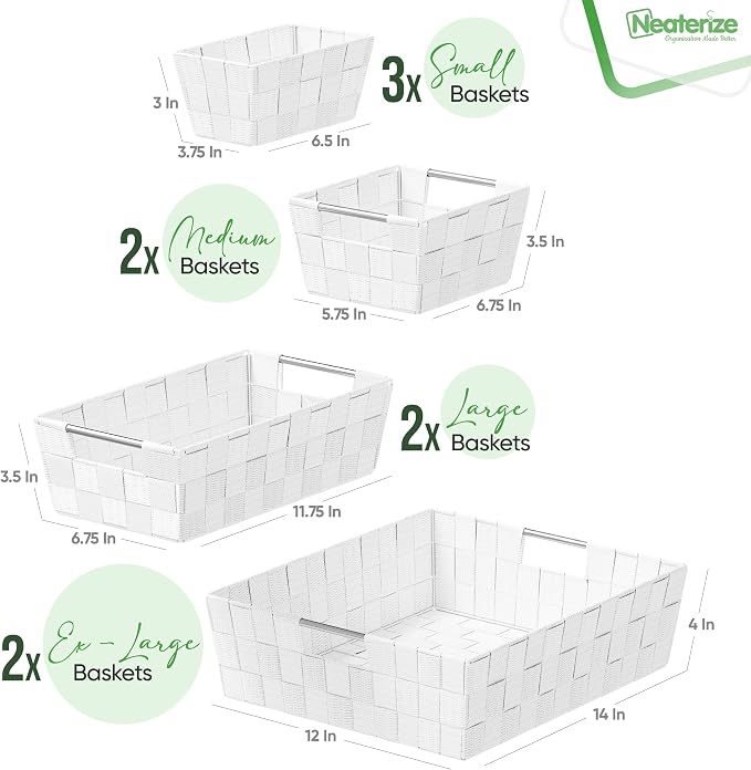 Baskets For Organizing Set Of 9 White - Image 2
