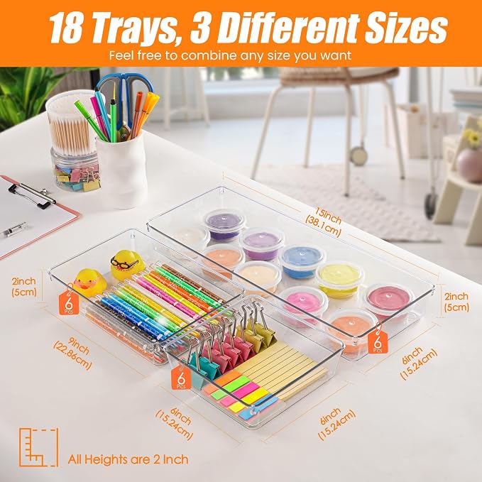 Criusia 18 Pcs Large Size Clear Drawer Organizer Set, Acrylic Non Slip Non - Image 2