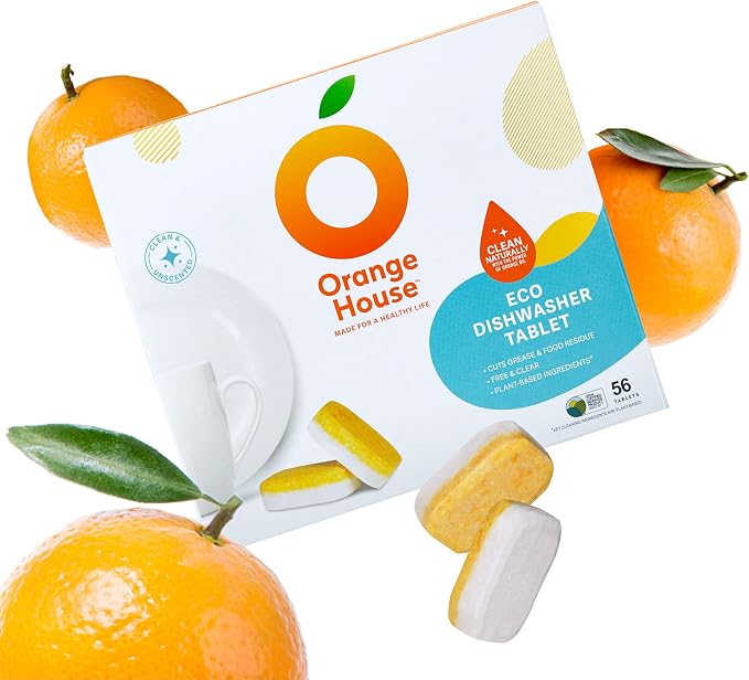 Orange House Plant Based Dishwasher Tabs 56 Count | 100% Food Grade Orange Oil by OrangeHouse