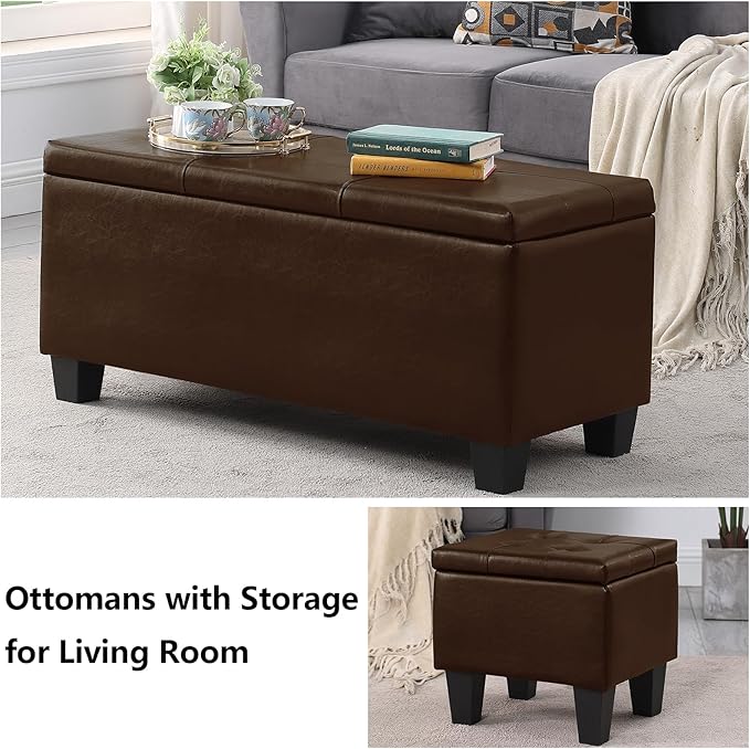 Ottoman with Storage Set of 3, Easy Open & Close w/Safety Hinges, Extra Seating - Image 6