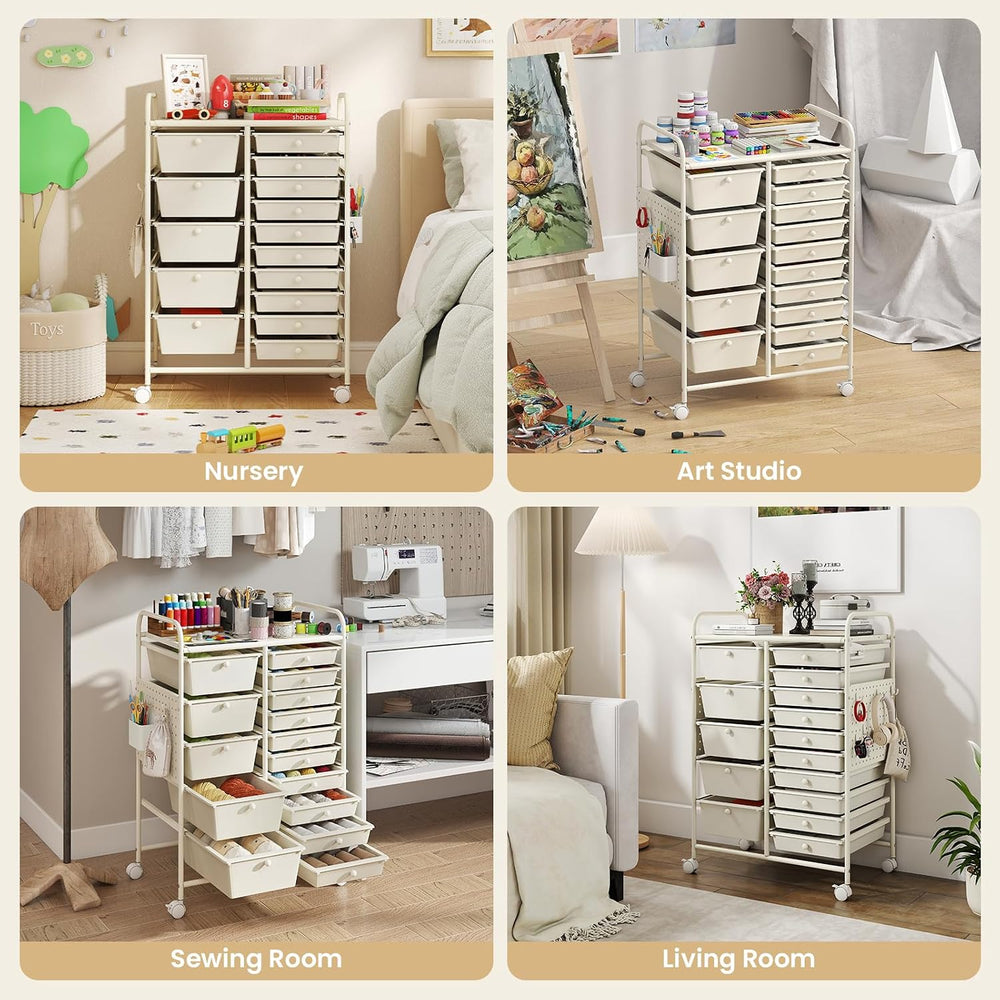 Giantex 15 Drawer Storage Cart, Rolling Craft Cart with Metal Tabletop & ...
