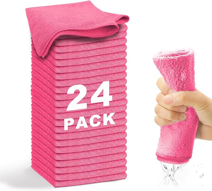 Microfiber Cleaning Cloth-24Pcs Ultra Soft Highly Absorbent Rags by WEAWE