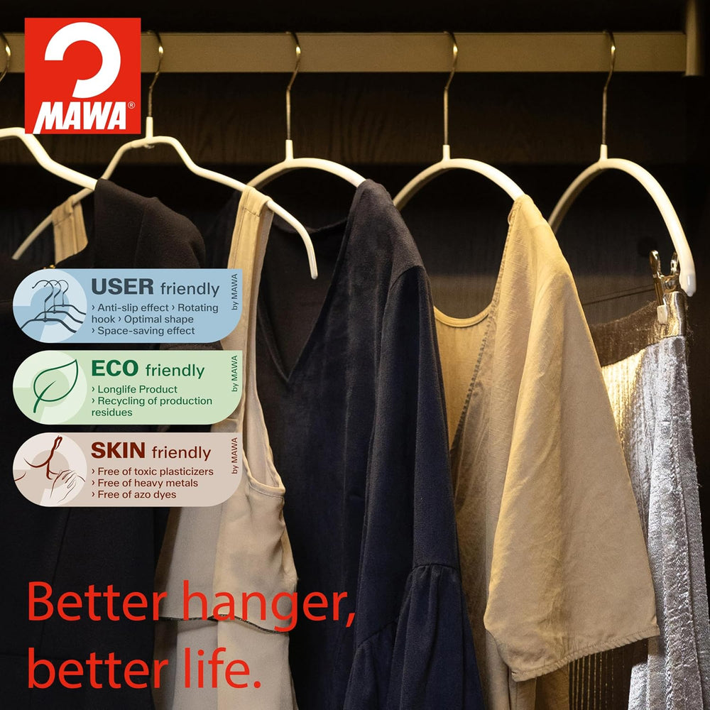 Mawa by Reston Lloyd Euro Series Non-Slip Space Saving Steel Clothes Hanger f...