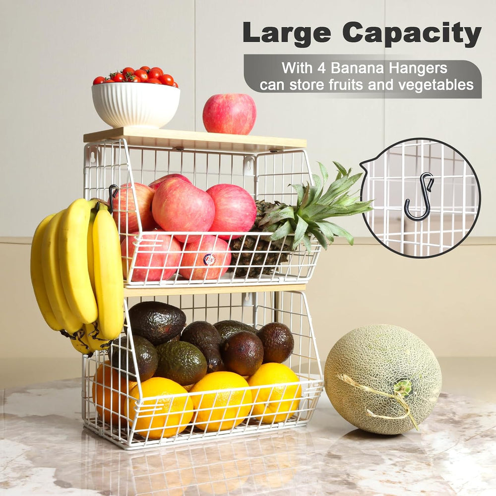 Mefirt Fruit Basket, 2-Tier Fruit Bowl for Kitchen Counter, Stackable Wall Mo...
