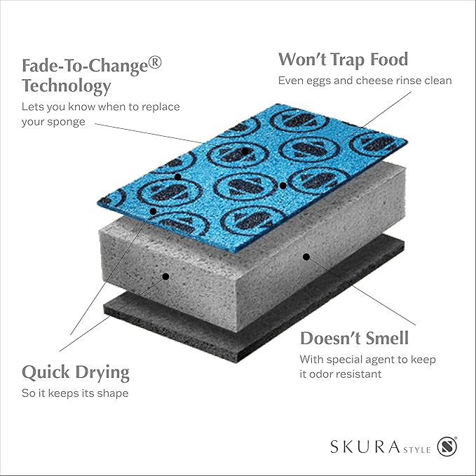 Skura Style Smart Kitchen Dish Sponges | Odor Free Non-Scratch Scrub Pad | - Image 4