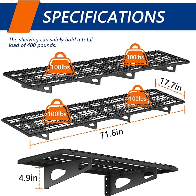 4-Pack 1.5x3FT Garage Shelving 17.7-inch-by-35.8-inch Wall Shelf Garage Storage - Image 3