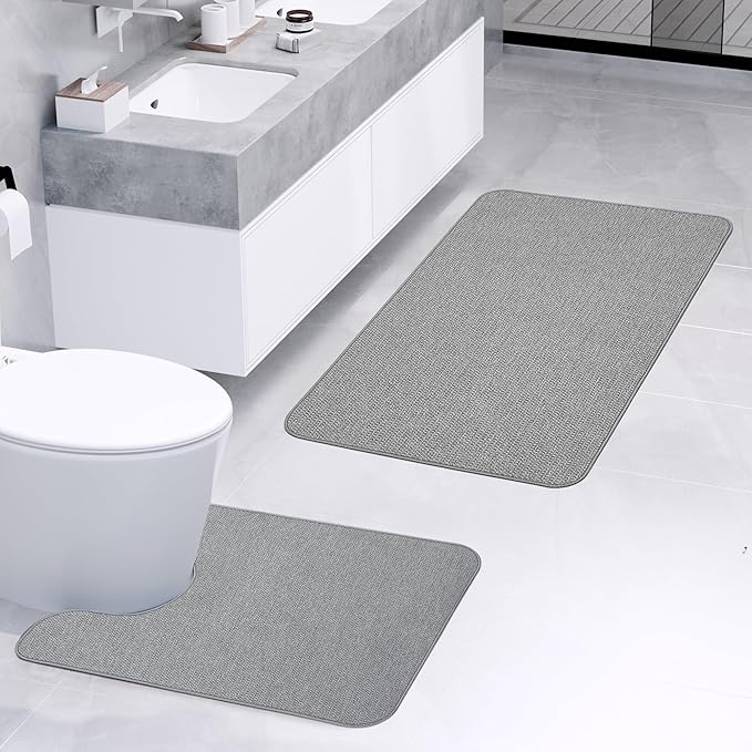 Bathroom Rugs Set 2 Pieces, Thin Bathroom Mats, Toilet Rugs, Quick Dry - Image 2