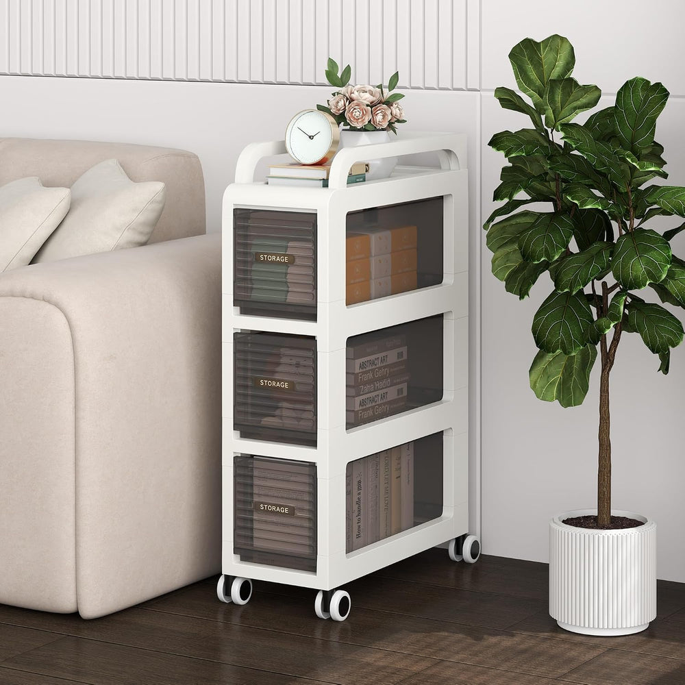 Bathroom Storage with Drawers, 7.87" Wide Slim Cabinet with Wheels