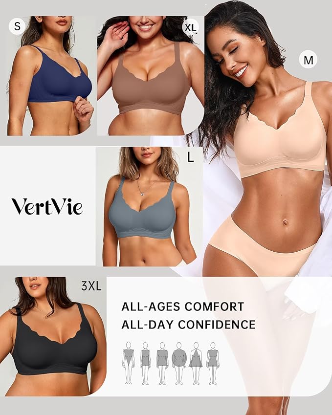 Vertvie Womens Seamless Bras No Underwire Supportive Wireless Push Up Full - Image 6