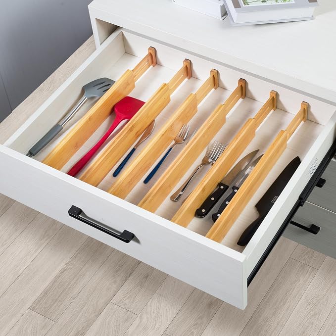 VaeFae Adjustable Bamboo Drawer Dividers, Expandable Drawer Organizer - Image 7