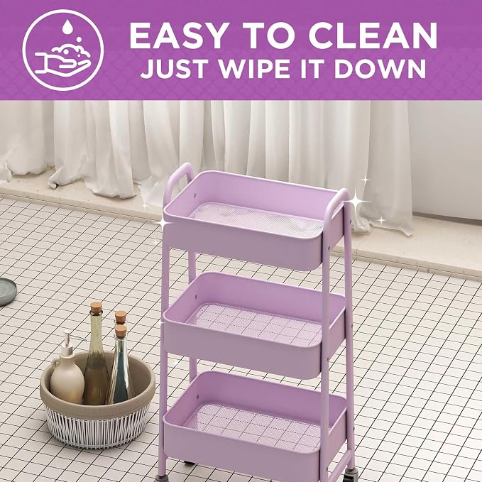 AGTEK Makeup Cart, Movable Rolling Organizer Cart, 3 Tier Metal Utility Cart - Image 3