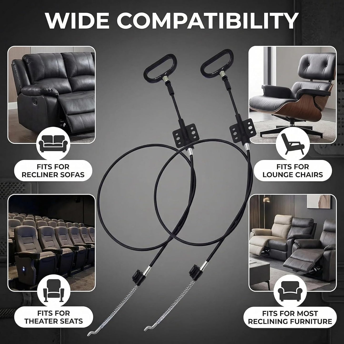 2 Pack Recliner Release Cable Replacement, D-Ring Pull Handle with S Tip, 4.75 Inch Exposed Length, Recliner Parts for Sofa Couch Lift Loveseat Rocker Glider Recliner Chairs