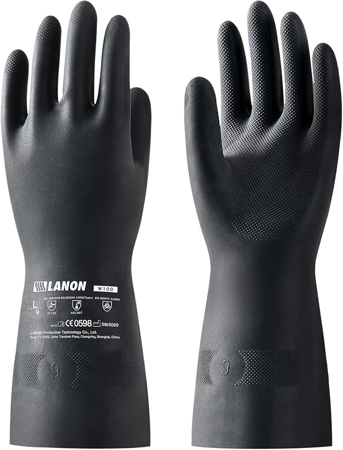 LANON Rubber Chemical Resistant Gloves, Reusable Heavy-duty Safety Work Gloves by LANONProtection