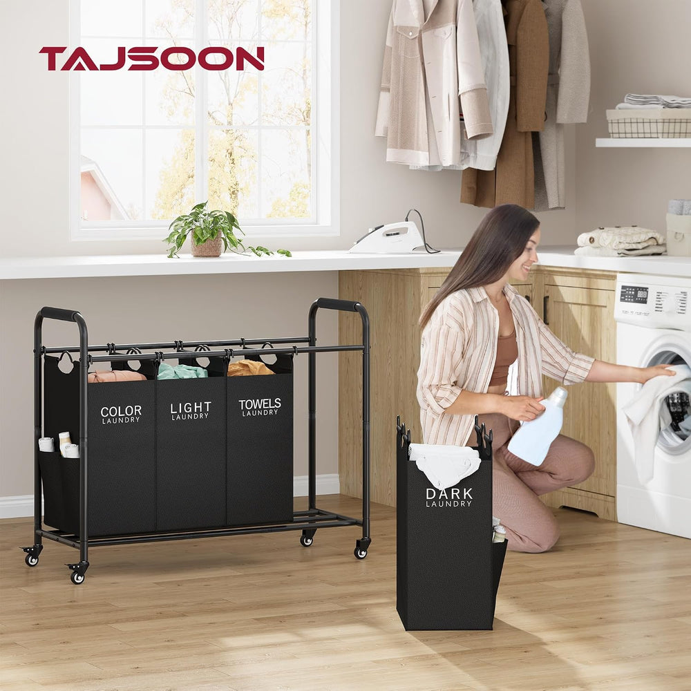 Tajsoon 4 Bag Laundry Sorter Cart, Laundry Sorter 4 Sections, Black
