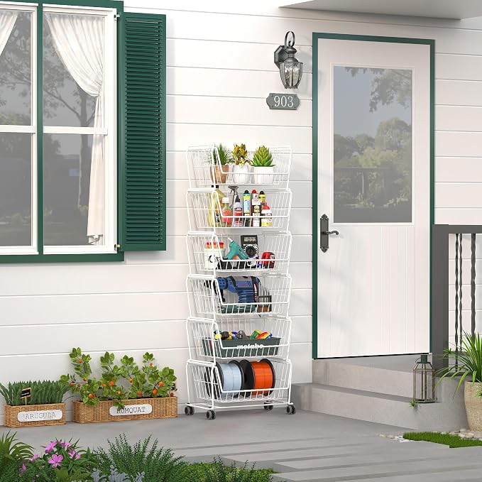 PUSDON Stackable Metal Storage Carts, Dual Use Shelf - Image 2