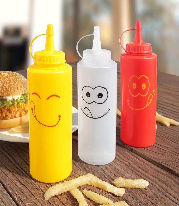New Star Foodservice 28560 Smiley Faces Squeeze Bottle Set, and Clear, 12 oz - Image 3