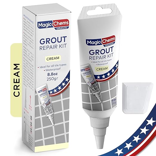 Tile Grout Repair, Cream 8.8 oz/250gr. Fast Drying Grout Repair Kit, Grout by MagicChems