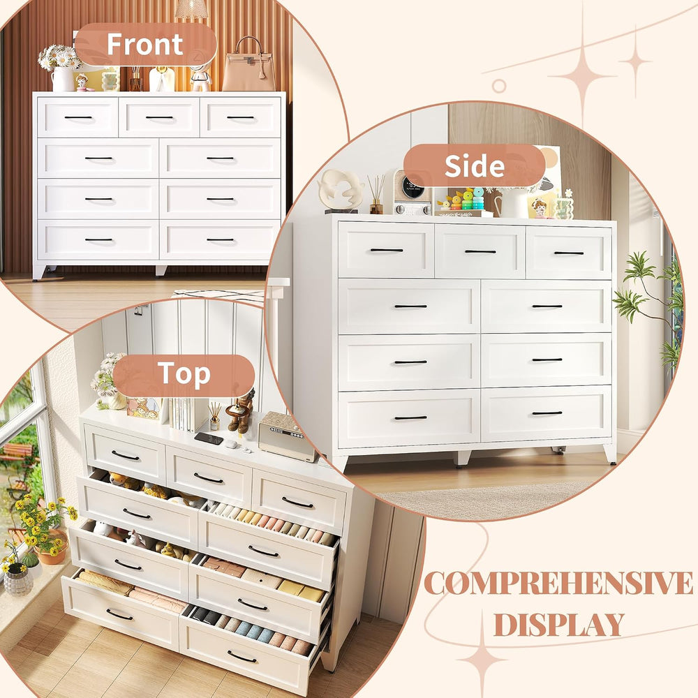 Metal 9-Drawer Dresser for Bedroom, 47" Wide White Steel Chest of Drawer...