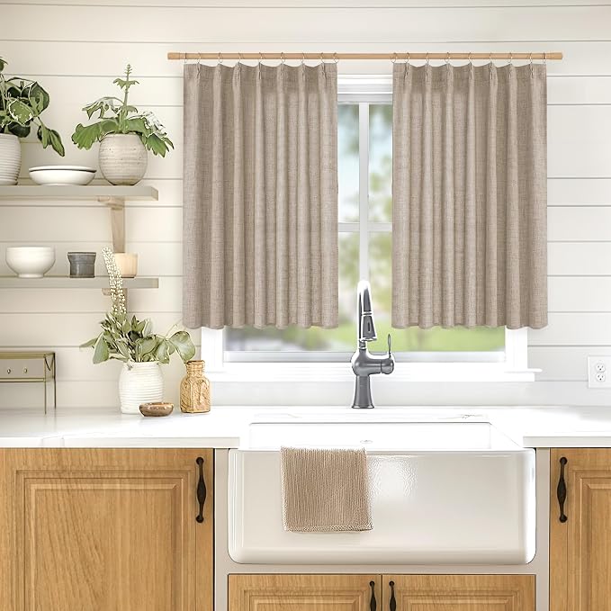 YoungsTex Oatmeal Linen Curtains 36 Inch Length - Image 2